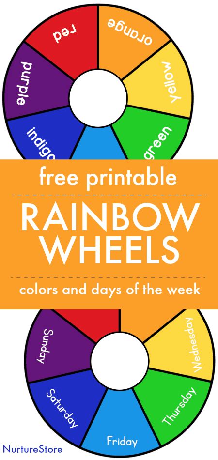 Printable rainbow days of the week and color wheels - NurtureStore