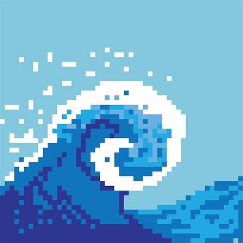 Premium Vector | Square vector illustration with the ocean wave pixel ...