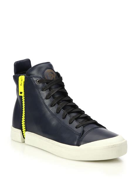 Lyst - Diesel Nentish Zip-around Leather High-top Sneakers in Blue for Men