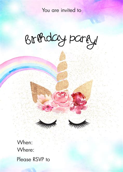 Printable Unicorn Birthday Invitations