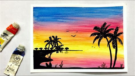 Step By Step Easy Sunset Watercolor Painting ~ Watercolor Sunset Tutorial For Beginners | Elecrisric