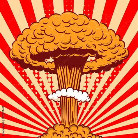 Nuclear explosion in cartoon style on comic background. Design element for poster, card, banner ...