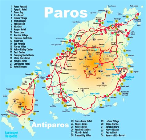 Paros and Antiparos hotel map - Ontheworldmap.com