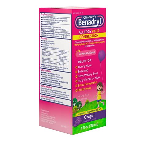 Children's Benadryl Allergy Plus Congestion Liquid Allergy Medicine with Diphenhydramine HCl ...