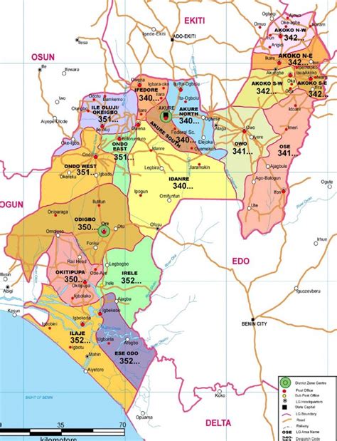 Ondo State Postcode Map - Nigeria Zip Codes