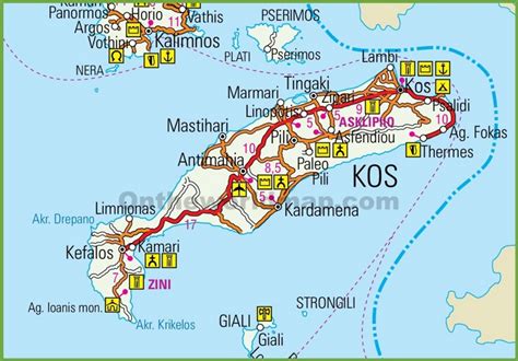 Kos road map - Ontheworldmap.com