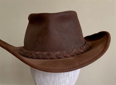 Brown Leather Cowboy Hat Vintage Western Braided Hat Band Distressed ...