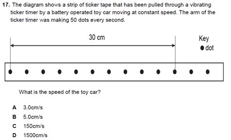 Solved 17. The diagram shows a strip of ticker tape that has | Chegg.com