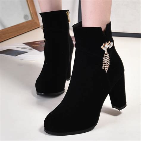 Womens Leather Comfortable Ankle Boots Platform High Heel Booties for Women Fashion Buckle ...