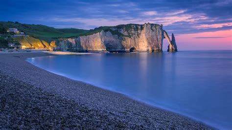 The chalk cliffs of Etretat during blue hour, Normandy, France | Windows Spotlight Images