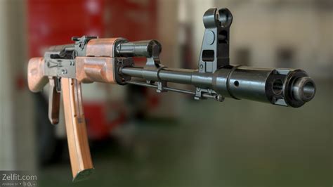 AK-74, wooden accessories and plastic clip — polycount