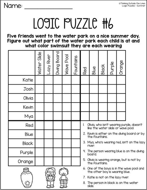 Free Logic Puzzle Third Grade - Sixteenth Streets