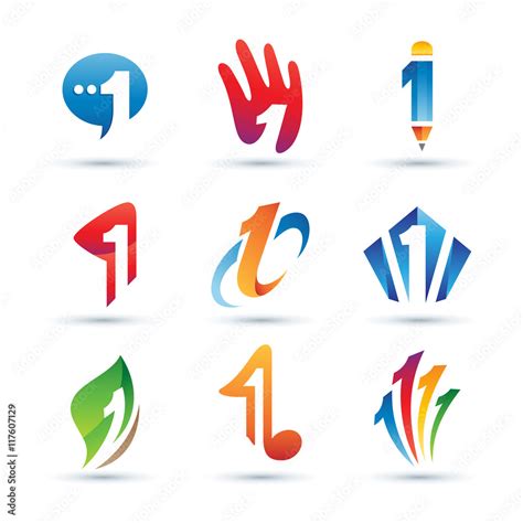 Set of Abstract Number 1 Logo - Vibrant and Colorful Icons Logos Stock Vector | Adobe Stock