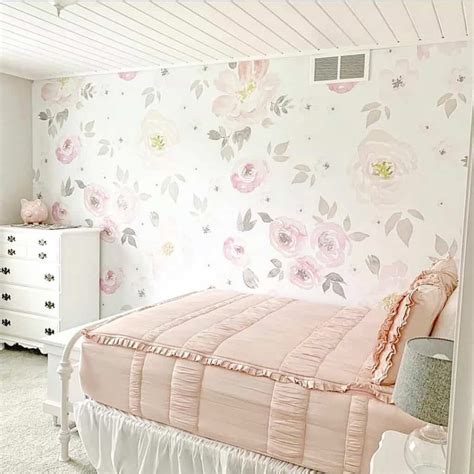 Cottage Flowers Wallpaper for a Pink Girl's Bedroom - Soul & Lane