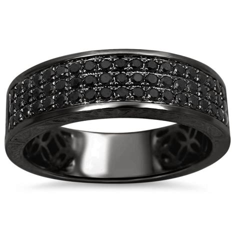 Mens .55ct Black Round Diamond Wedding Band Ring 14k Black Gold