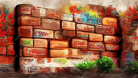 Premium Photo | Old brick wall with graffiti