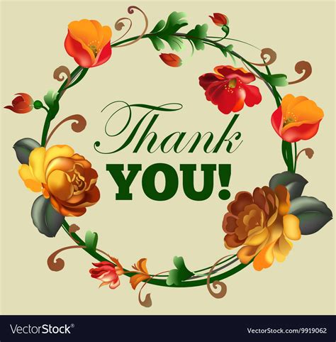 Thank you card with beautiful vintage flowers Vector Image