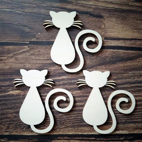 10pcs Wooden Cute Cat Cutout Shape Unfinished Craft Supplies Decoration ...