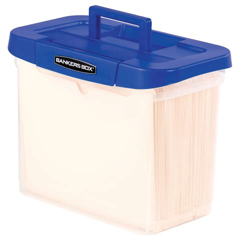 Bankers Box Heavy-Duty Portable Plastic File/Storage Box, With Handle, Clear with Blue Lid ...