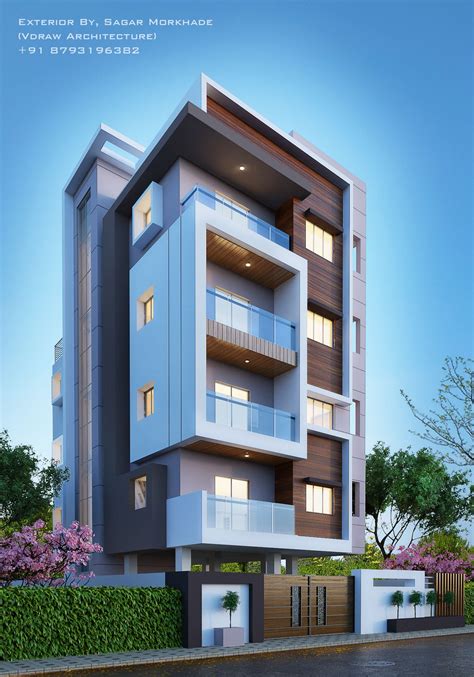 Modern Residential Flat scheme Exterior By, Ar.Sagar Morkhade (Vdraw Architecture) +91 ...