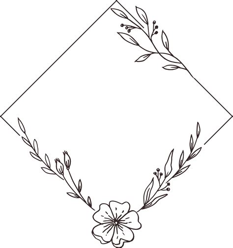 Minimalist floral frame with hand drawn leaf and flower simple floral border 21437031 PNG