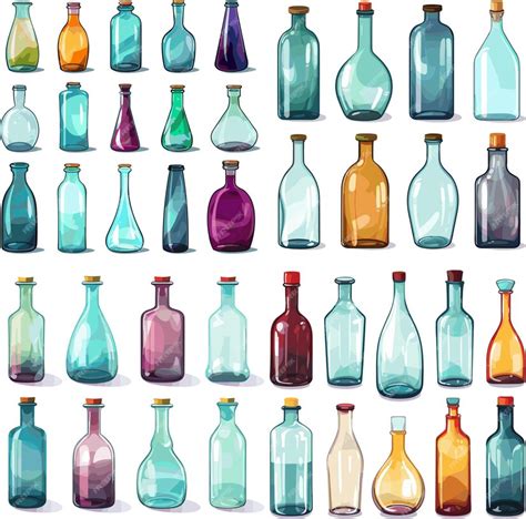 Premium Vector | Set of glass bottles of various shapes and colors ...