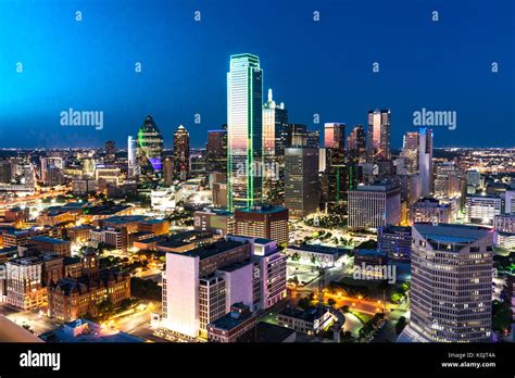 Aerial view of Dallas, Texas city skyline at night Stock Photo - Alamy