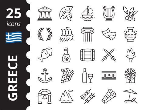 Greece - icon set. Greek symbols and objects collection. Simple vector illustration. 6738974 ...