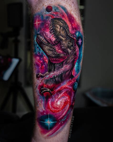 T-Rex in Space Half-Sleeve Tattoo by Andres Acosta