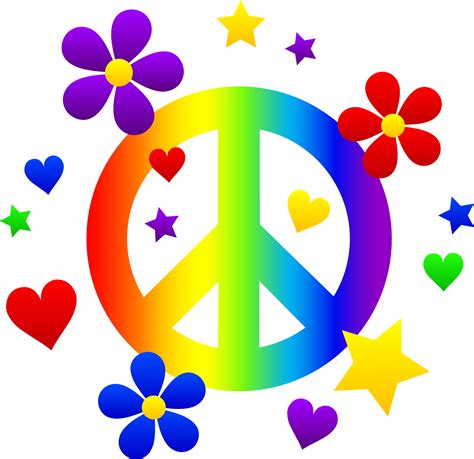 Peace Sign With Flowers Hearts and Stars - Free Clip Art