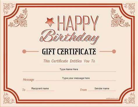 Birthday Gift Certificate Sample Templates for WORD | Professional Certificate Templates