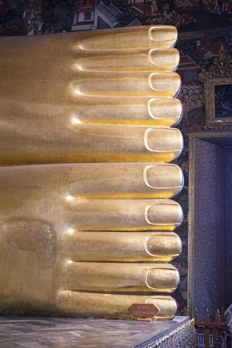 Feet of Big Golden Statue of Reclining Buddha in Temple Wat Pho. Bangkok Editorial Photography ...