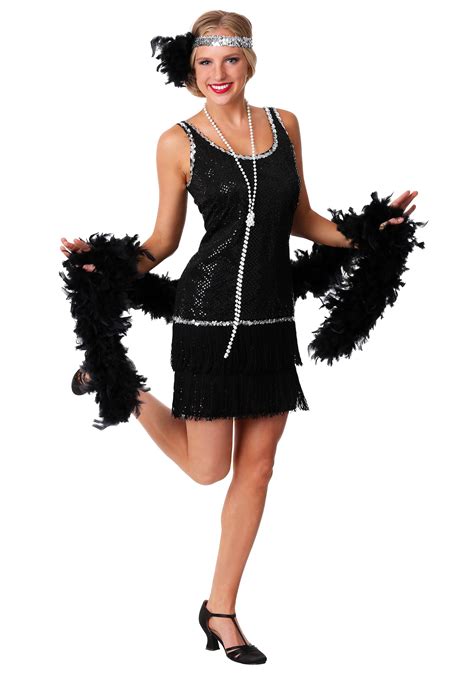 Women's Sequin & Fringe Black Flapper Dress Costume