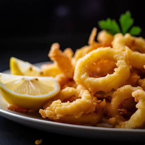 A Plate of Golden Fried Calamari Rings Stock Illustration ...