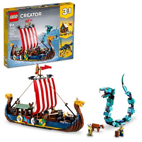 LEGO Creator 3in1 Viking Ship and The Midgard Serpent 31132 Building Toy Set for Boys, Girls ...