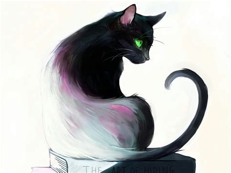 Wallpaper Art painting, black cat, look back, green eyes, book 2880x1800 Picture, Image