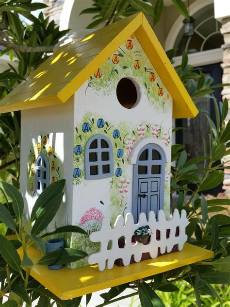 Garden Cottage Birdhouse Amazing hand painted Floral Print White Pickett Fence #easybirdhouses # ...