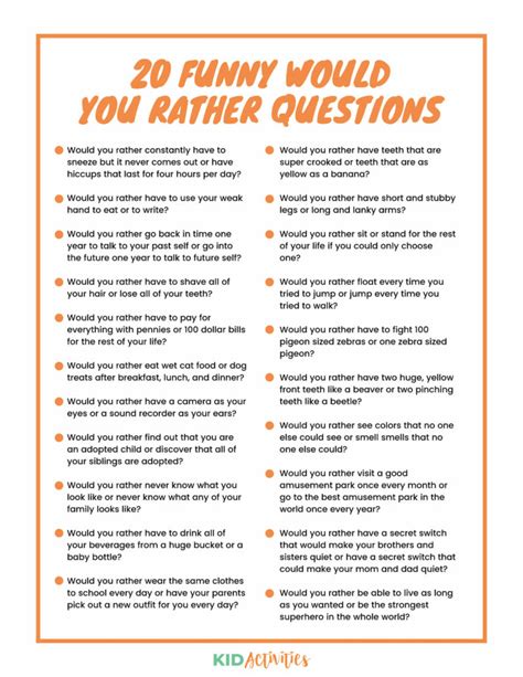 Would You Rather Questions Printable