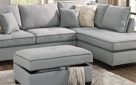 F6543 Sectional Sofa in Light Grey Fabric by Boss w/Ottoman