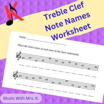 Treble Clef note names worksheet by Music with Mrs K | TpT