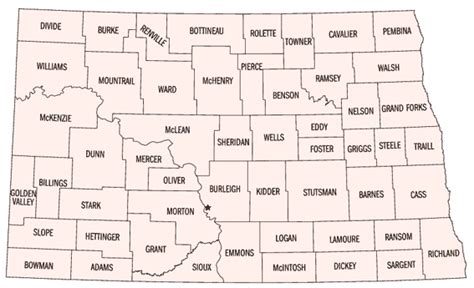 North Dakota Counties Map Printable