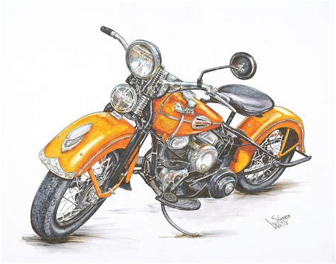 1942 Harley Davidson Flathead Drawing by Shannon Watts