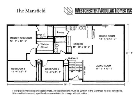 Mansfield by Westchester Modular Homes Ranch Floorplan