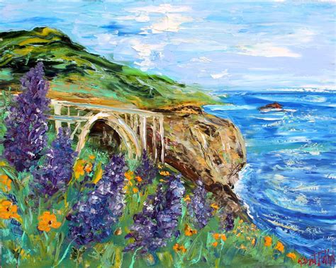 Big Sur California painting, original oil painting, palette knife, impressionism on canvas fine ...