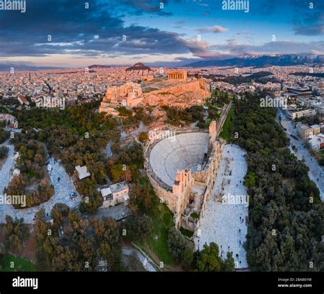 Aerial view of Acropolis of Athens, the Temple of Athena Nike ...