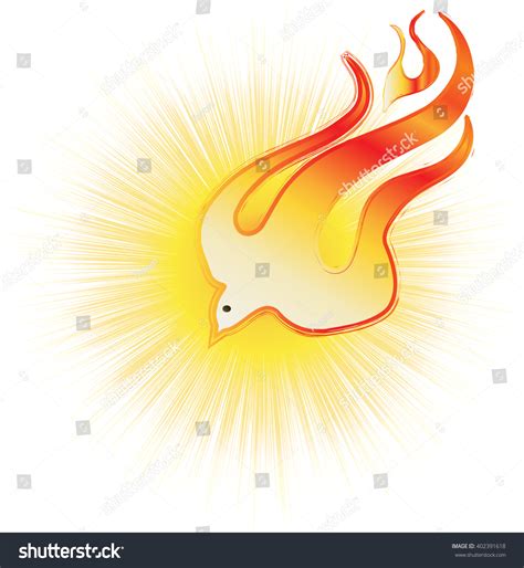 Abstract Holy Spirit Symbol - A White Dove On Flames, With Halo Of Light Rays Stock Vector ...