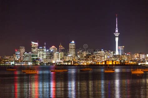 Auckland City Skyline at Night Stock Image - Image of modern, vessel ...