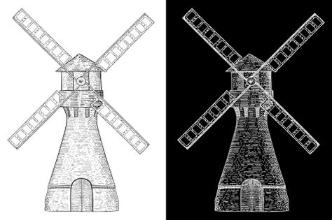Kincir Angin Sketsa Yang Digambar Dengan Tangan Ilustrasi Stok - Unduh Gambar Sekarang - Alam ...