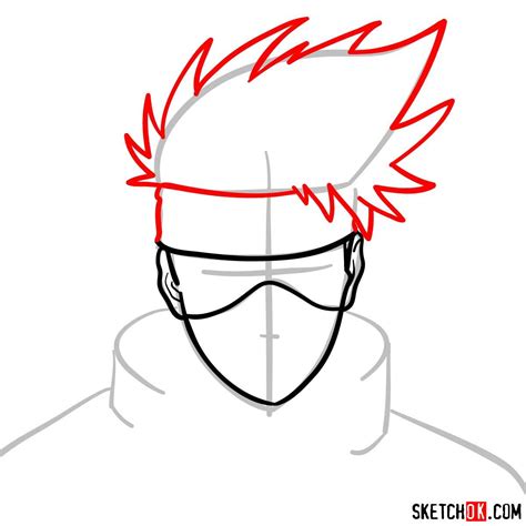 How to draw the face of Kakashi Hatake (Naruto) - SketchOk - step-by-step drawing tutorials ...