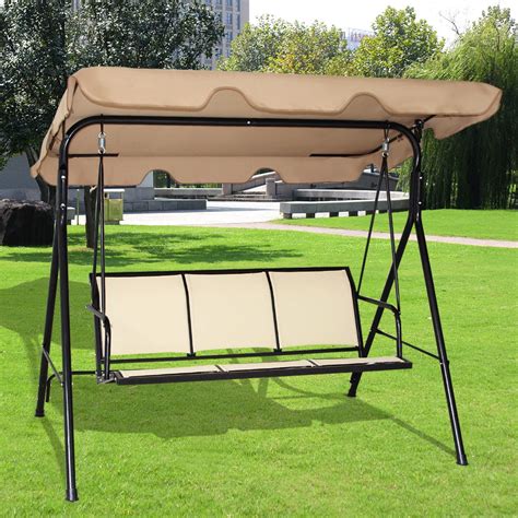 Costway Outdoor Patio Swing Canopy 3 Person Canopy Swing Chair Patio Hammock Brown - Walmart.com